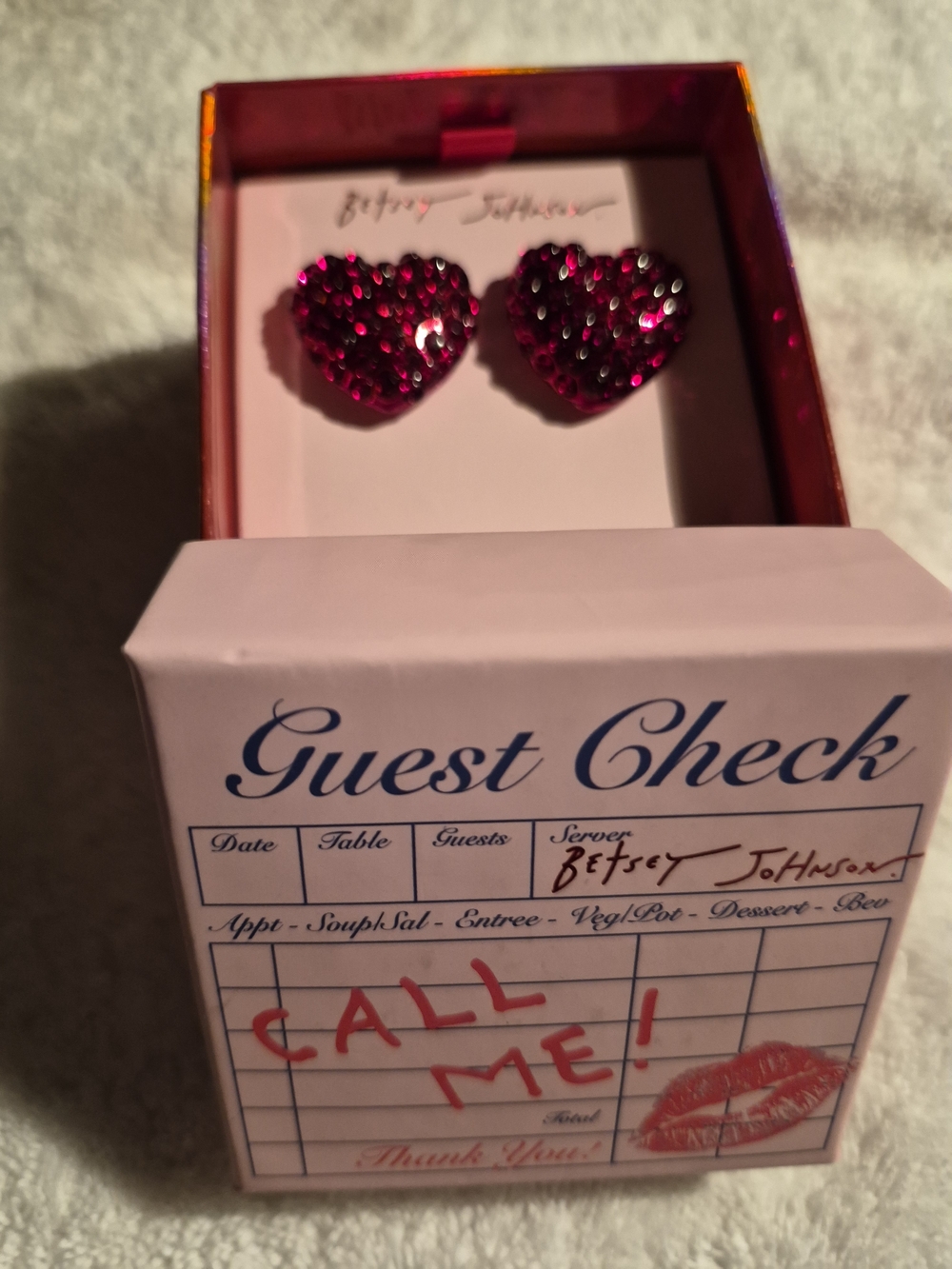Betsey Johnson Pink Crystal Heart Stud Earrings